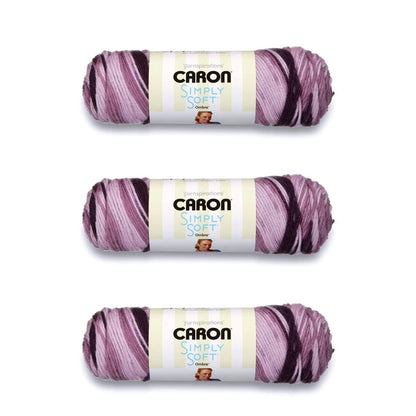 Caron Simply Soft Estambre Acrílico Diseños Especiales, Paquete de 3 x 141 g - Uva Morado Ombre
