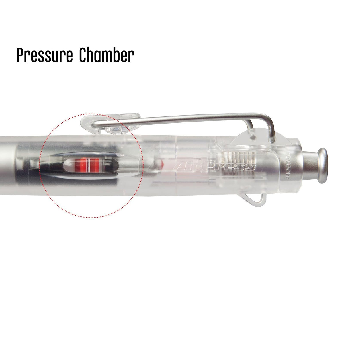 Tombow AirPress bolígrafo, punta fina tinta negra, recargable, Recargable, Transparente