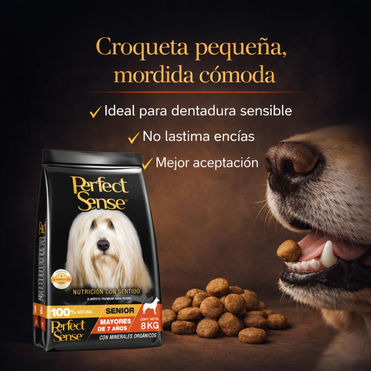 Perfect Sense Alimento Premium para Perros Senior Adultos 8 kg – Fórmula Natural para Salud Articular y Masa Muscular – Croquetas Pequeñas y Sabrosas