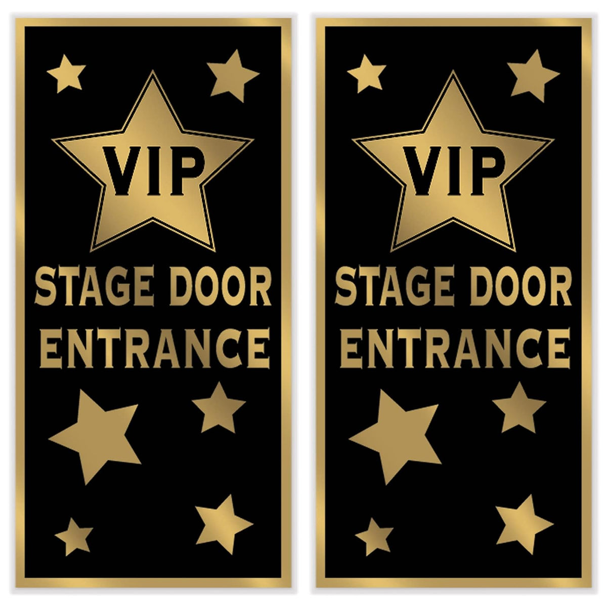 Beistle 2 fundas de plástico para puertas de entrada VIP para interiores y exteriores, decoración de fiestas nocturnas, 60 x 30 pulgadas, negro/dorado