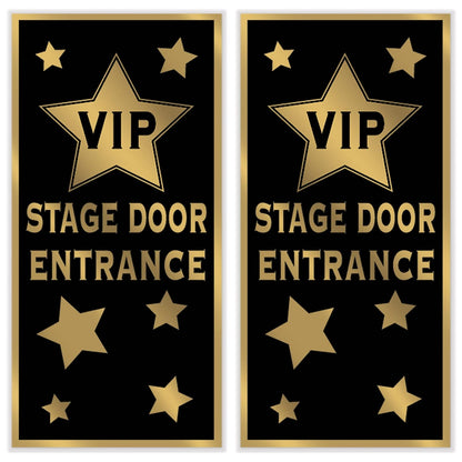 Beistle 2 fundas de plástico para puertas de entrada VIP para interiores y exteriores, decoración de fiestas nocturnas, 60 x 30 pulgadas, negro/dorado