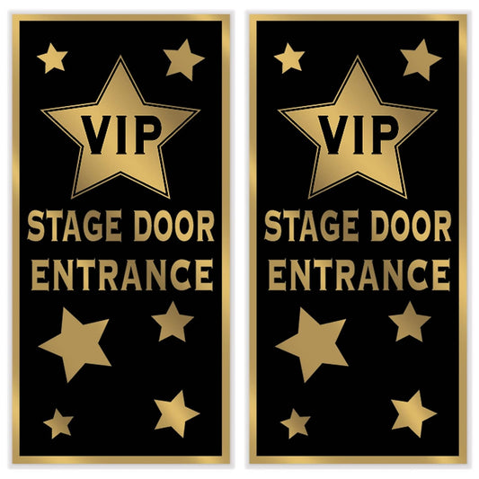 Beistle 2 fundas de plástico para puertas de entrada VIP para interiores y exteriores, decoración de fiestas nocturnas, 60 x 30 pulgadas, negro/dorado