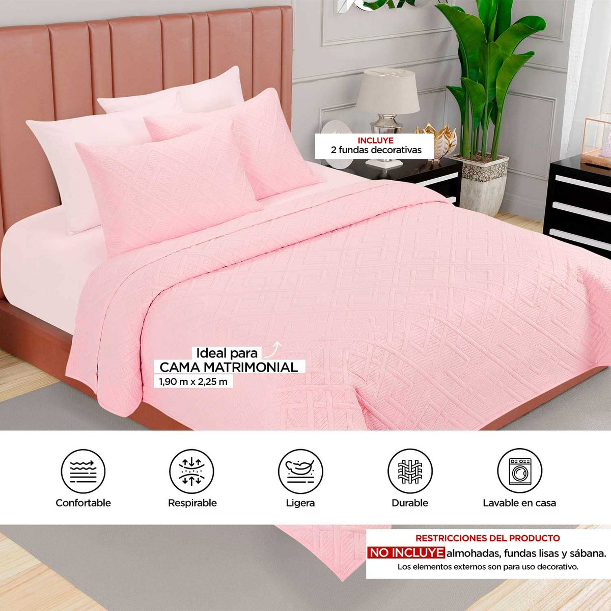 Providencia Edrecolcha Matrimonial Liso Color Rosa