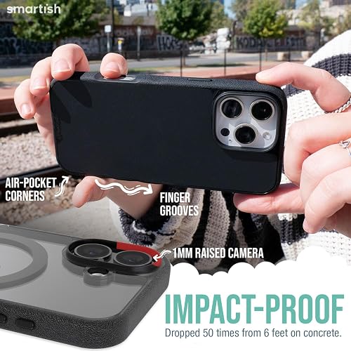 Smartish® - Funda magnética para iPhone 16, Compatible con MagSafe [Ligera + Protectora], Funda de Agarre Delgada y Delgada con Forro de Microfibra para Apple iPhone 16, Color Negro Claro