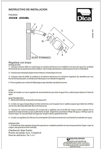 DICA, Regadera con Brazo y Chapetón, Acabado Cromo, Acero, Nudo Movil Giratorio, 1 Año de Garantia, 4504B