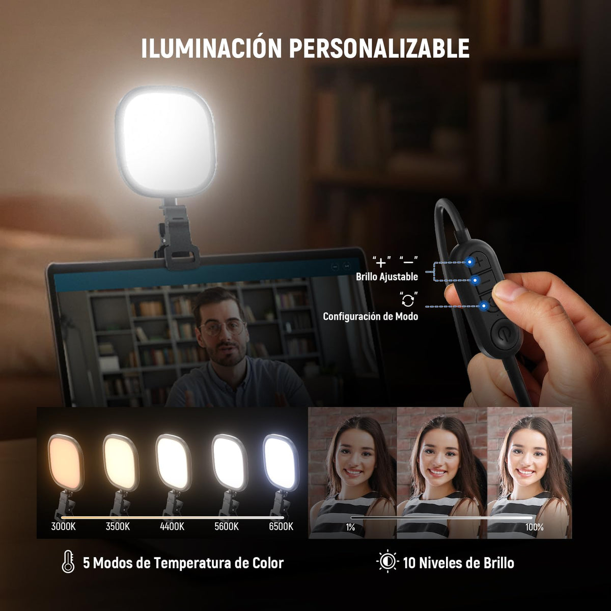 NEEWER Basics 5" 10W LED Streaming Luz, Bi Color Foco Edge Lit Clip Full Screen USB Desk Lamp Mesa Iluminación CRI95 para Monitor Laptop Computadora Webcam Videoconferencias Zoom Call Grabación, NL10