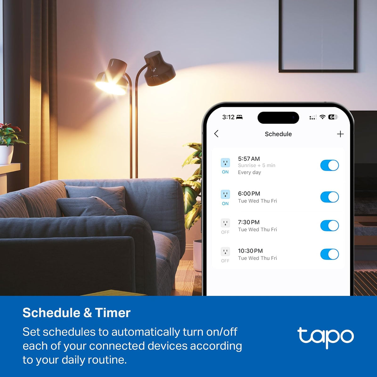 Tapo P316M - Tira de alimentación inteligente Wi-Fi, 6 tomas inteligentes controladas individualmente y 3 puertos USB con protección contra sobretensiones, materia, funciona con Alexa, Google Home