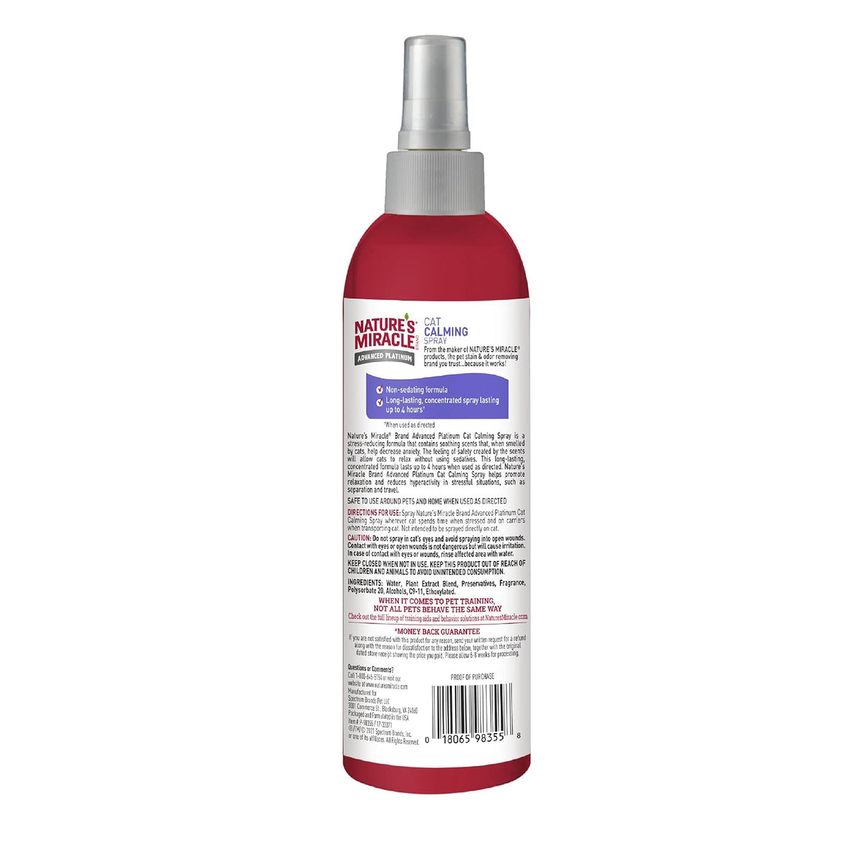 Nature's Miracle - Advanced Platinum - Spray Calmante para Gatos - 236 ml - para relajación y Reduce hioeractividad en Situacionesde estres - Funciona en 10 Minutos