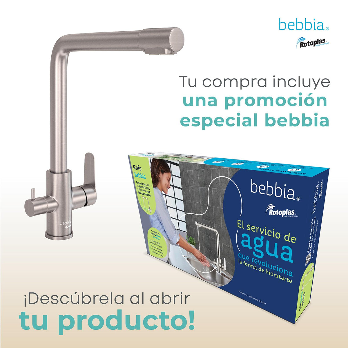 ROTOPLAS BEBBIA GRIFO PARA COCINA BEBBIA 3 VÍAS PARA AGUA PURIFICADA (GRIS RECTO)