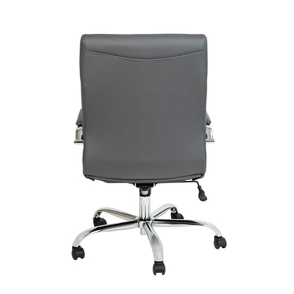 Flash Furniture Whitney - Silla de computadora giratoria de Piel Suave con Asiento Acolchado y reposabrazos, Silla de Oficina Acolchada de Altura Ajustable, Gris/Cromo