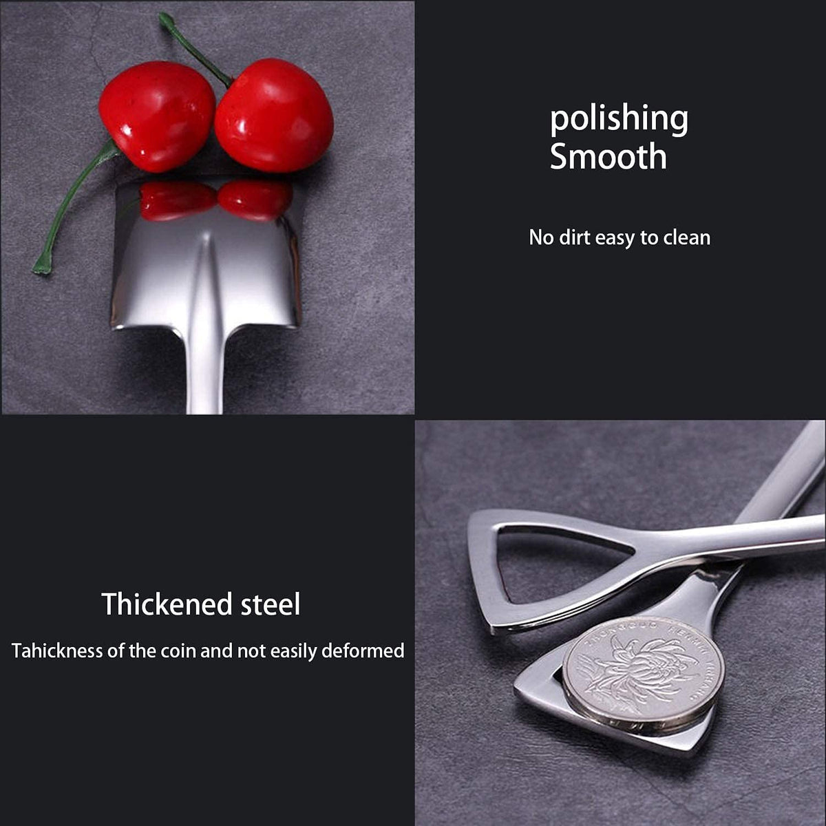 Cuchara de postre, 6 piezas de acero inoxidable con forma de pala de té, café, azúcar, helado, cuchara de frutas para el hogar, cocina o restaurante (6 piezas plateadas)