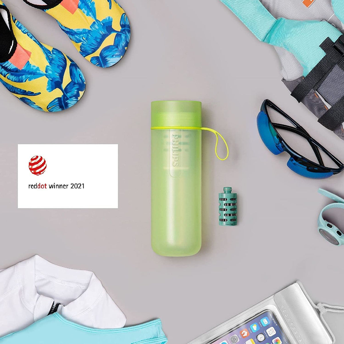 Philips Water GoZero Active - Botella de Agua sin BPA con Filtro de Agua para Grifo de Fitness, Botella de Agua Deportiva, Ligera
