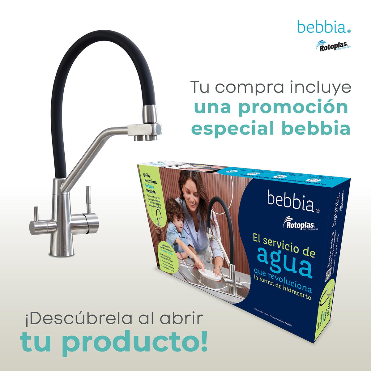 ROTOPLAS BEBBIA GRIFO PARA COCINA 3 VÍAS PARA AGUA PURIFICADA (FLEXIBLE)