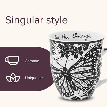 Karma Gifts KA101840A Boho Black and White Mug, Butterfly