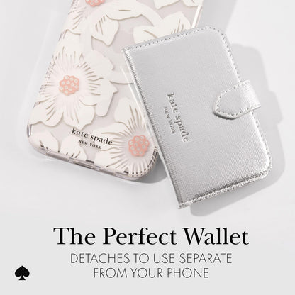 Kate Spade New York Morgan, portafolios magnética para teléfono/Tarjetero – Compatible con teléfonos y Fundas MagSafe – Metallic Silver