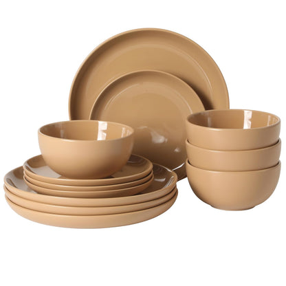 Gibson Home Zuma Vajilla de Gres, Servicio para 4 o 6 - Service for 4 (12pcs) - Beige (Rockaway)