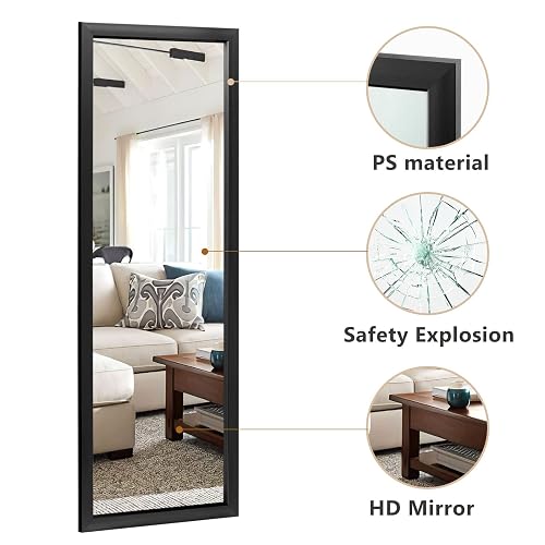 MIRUO Full Length Mirror, 44" x 16" Wall-Mounted Mirror, Mirror for Wall, Polystyrene Frame Dressing Mirror, Hanging or Leaning Against Wall for Bedroom, Living Room, Entryway, Black (No Stand)