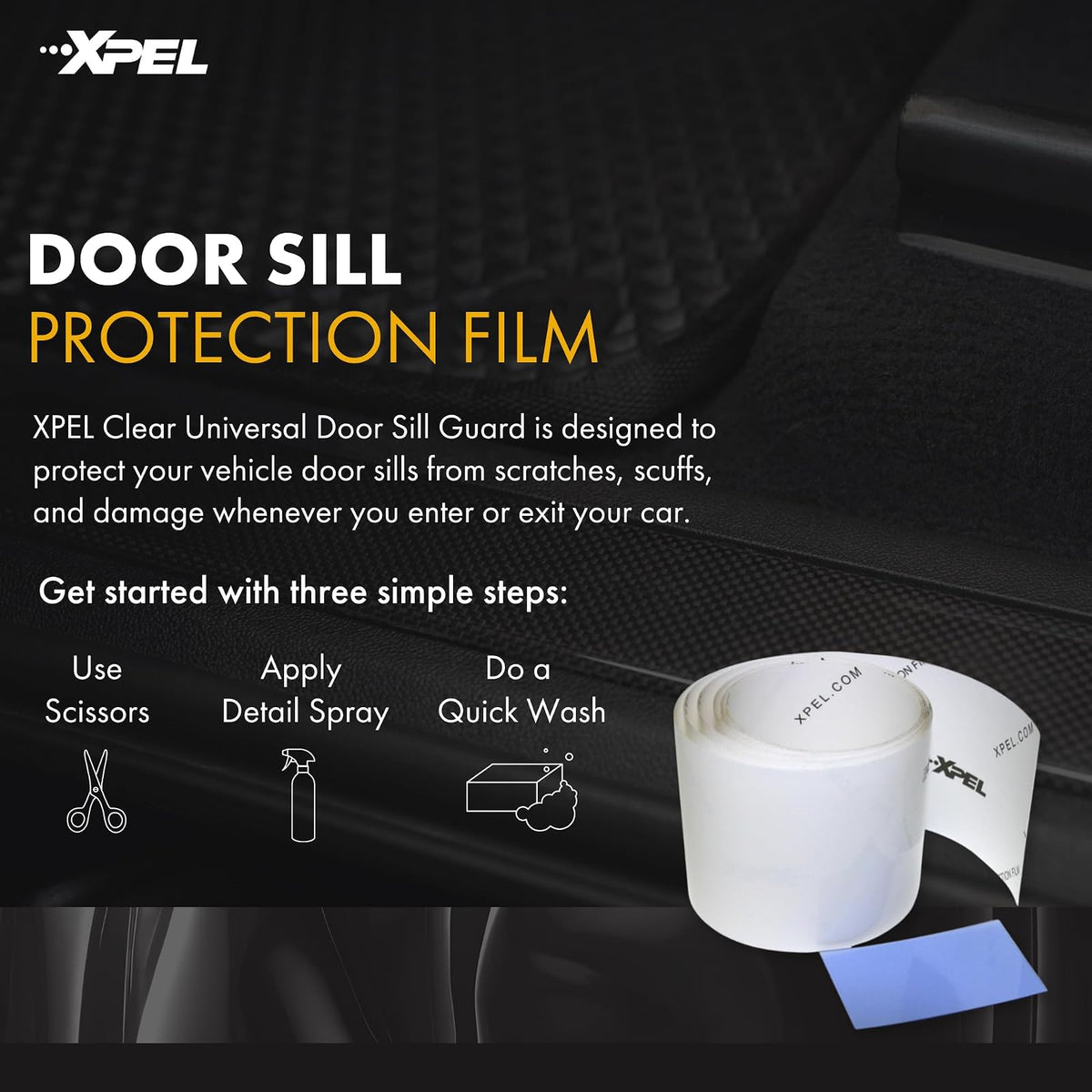 XPEL - Kit de película protectora para umbral de puerta universal, Transparente, 2.75"x60"