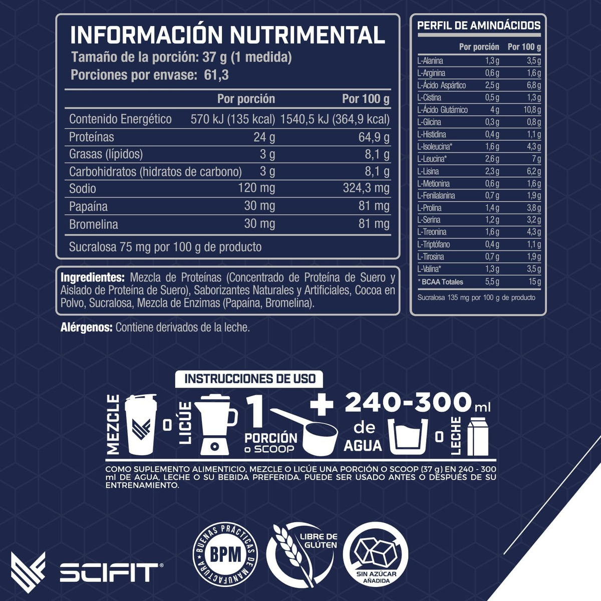 Scifit Proteína Whey 5 lb (2.27 kg)| 24 g de Proteí­na | 100% Whey Protein | 61 Servicios | Sabor Helado de Chocolate| Post Entrenamiento | Bajo en Carbs