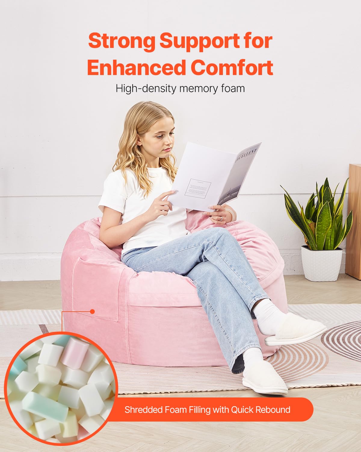 VEVOR - Puf Redondo de 3 pies con Funda extraíble y Lavable, Relleno de Espuma viscoelástica 25D con Terciopelo holandés Suave y Suave, puf para recámara o Sala de Juegos, Color Rosa