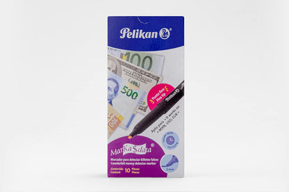 Pelikan Markadata Marcador para Detectar Billetes Falsos con 10 Piezas Apta para Pesos Mexicanos, Dólares Americanos y Euros, Punta Delgada de 2mm y de Secado Rápido