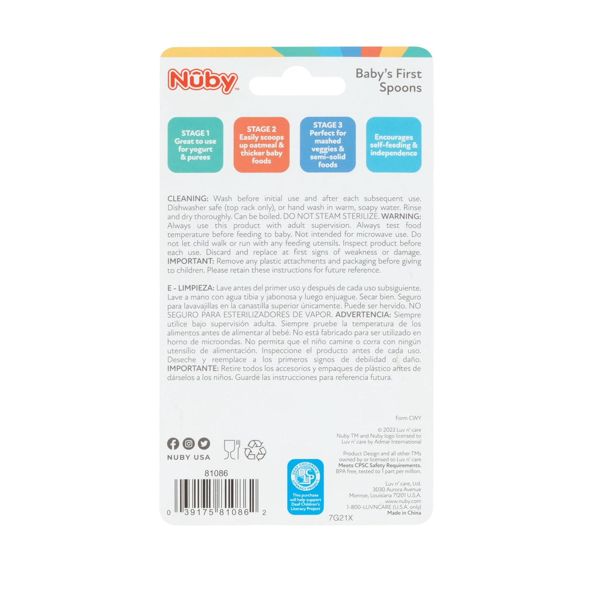Nuby - Juego de cucharas para bebé (silicona, fácil de agarrar y sostener, 3 paquetes, 6 más meses)