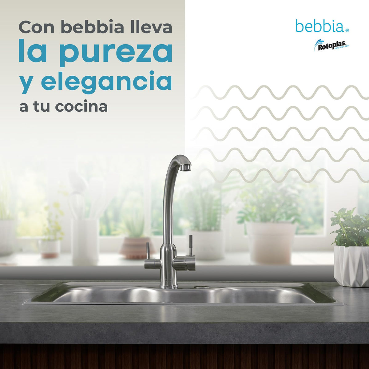 ROTOPLAS BEBBIA GRIFO PARA COCINA BEBBIA 3 VÍAS PARA AGUA PURIFICADA (GRIS ARCO)