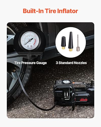 VEVOR Gato Eléctrico Portátil para Automóvil, 5 Toneladas, Gato de Tijera Eléctrico con Inflador Incorporado, 12 V con Llave de Impacto Eléctrica y Luz LED, para Sedán, SUV, Camión, 315 x 155 x 155 mm