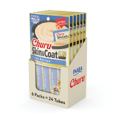Churu Inaba Premios Cremosos para Gato, Control de Bolas de Pelo, 24 Tubos - Viera Skin & Coat - 24 Tubos