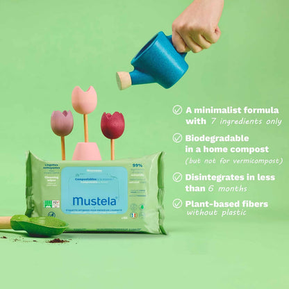 Mustela Toallitas Húmedas Compostables para bebé, paquete con 60pzs
