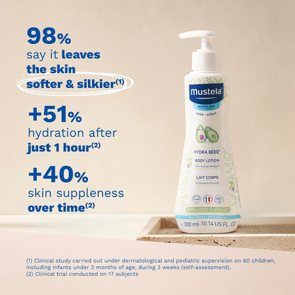Mustela Hydra Bebe Loción Corporal Hidratante Diaria para Bebé con Aguacate Natural, Jojoba y Aceite de Girasol, 10.14 Fl Oz