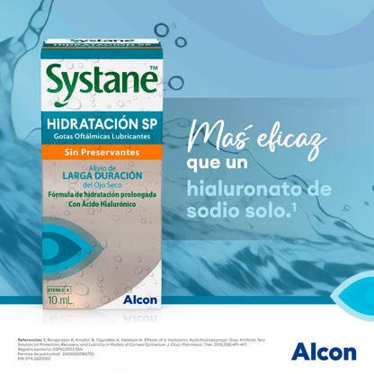 Systane Hidratación SP Gotas Oculares Sin Conservantes para Ojo Seco, con Ácido Hialurónico, Hidratación Superior, Compatibles con Lentes de Contacto, 10 ml