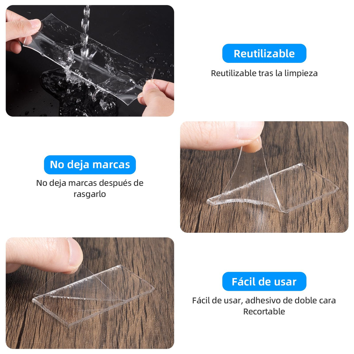 Nano cinta adhesiva reutilizable 300CM, KIPERLINE cinta adhesiva de doble cara de 5 cm más gruesa y ancha, resistente, lavable y antideslizante para paredes, cocinas, alfombras, fijación de fotos.