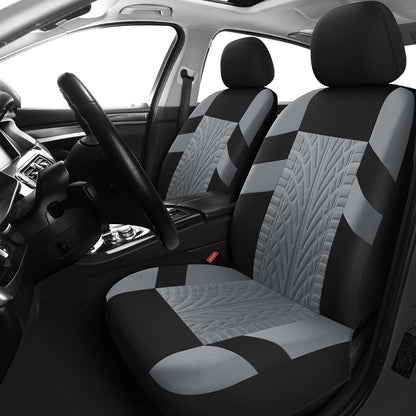 VarCozy Juego Completo de Fundas de Asiento para Automóvil, Banco Delantero y Trasero, Tela Universal, Compatible con Airbag, Negro y Gris (VC-01-B1)