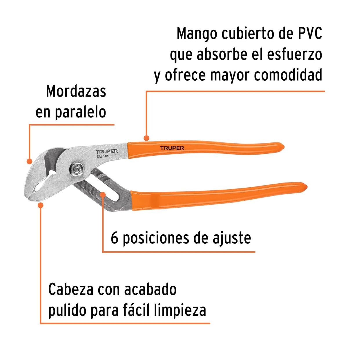 Truper PEX-10, Pinza de extensión 10", mango de vinil