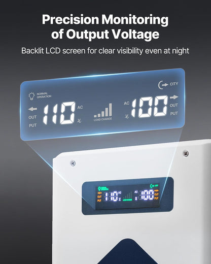 VEVOR Convertidor Reductor de Voltaje de 2000 VA, de 220 V a 110 V, de Alta Resistencia, con 2 Tomas de Corriente Estadounidenses, Salida USB, Pantalla LCD, Protección de Temperatura, Blanco