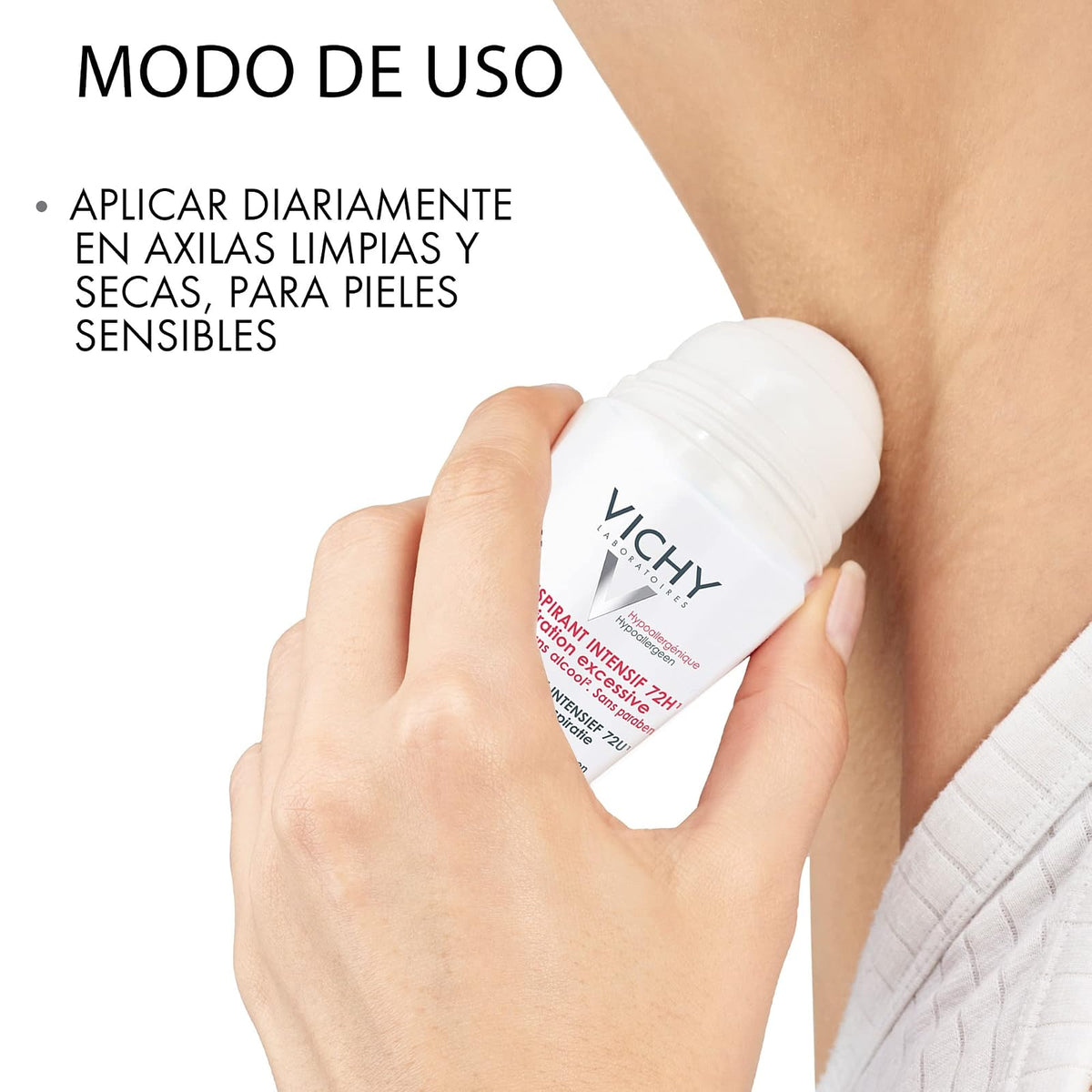 Vichy Deo Stress Resist Desodorante, Anti-transpirante para Sudoración Excesiva en Roll-On, para Todo Tipo de Piel Incluso Sensible, con Perlita y Agua Volcánica de Vichy, Mejora la Piel Seca, 50 ml