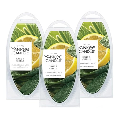 Yankee Candle - Cera perfumada para calentadores de cera, recambios de cera para velas, fragancia de larga duración para el hogar, salvia y cítricos, 6 unidades (paquete de 3)