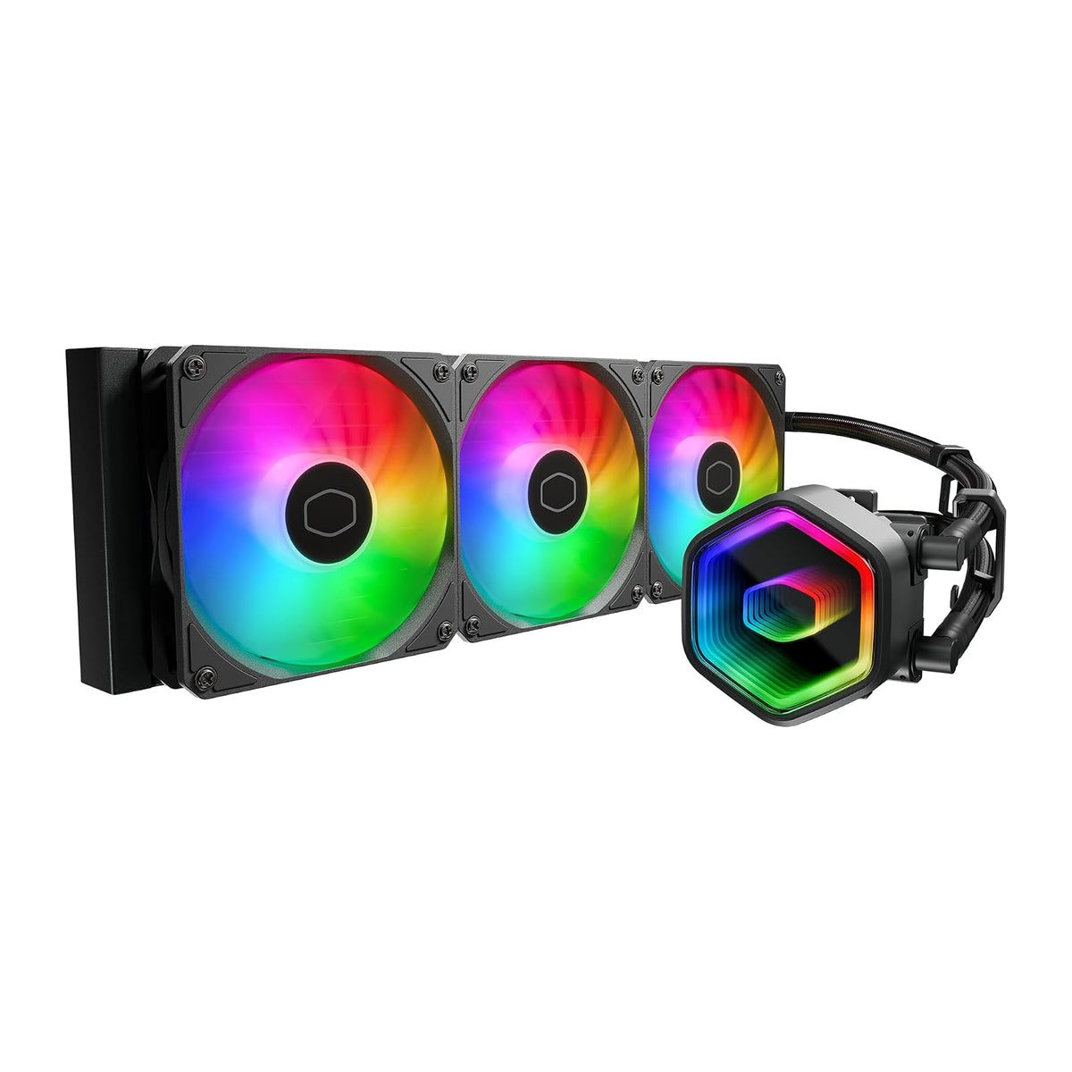 Cooler Master 360 Core II AIO - Enfriador líquido de CPU, R9|U9|i9, bomba G9R de doble cámara, espejo infinito aRGB, radiador de 360 mm, ventilador PWM de 120 mm, plataforma AMD MLW-D36M-A18PA-R1