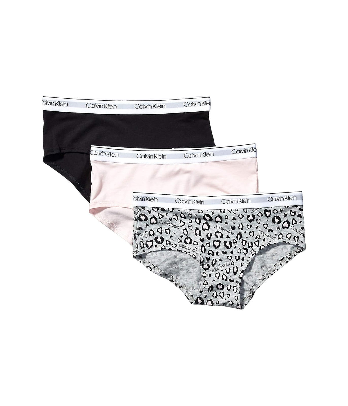 Calvin Klein Calzones Tipo Bikini para Niña, Paquete de 3 - Ck Leo Heather, Crystal Pink, Black - M