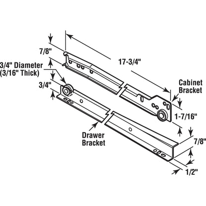 Prime-Line R 7211 - Kit de Deslizamiento para Cajón, Rieles de 17-3/4 Pulgadas