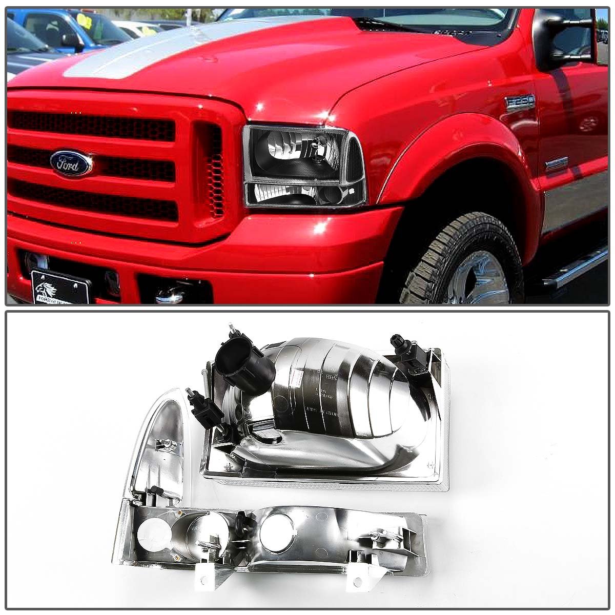 DNA Motoring Conjunto de Faros Delanteros HL-OH-F99SD4P-BK-CL1 para Ford Excursion 2000-2004/F-250/F-350/F-450/F-550 SD 1999-2004