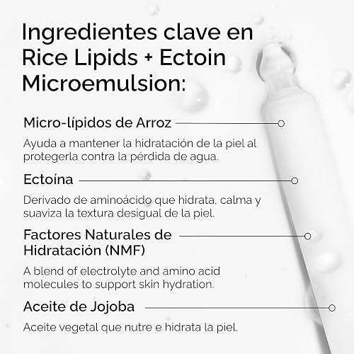 The Ordinary Rice Lipids + Ectoin Microemulsion, Suero hidratante para piel seca, hidratación calmante que ayuda con el enrojecimiento, 60 ml