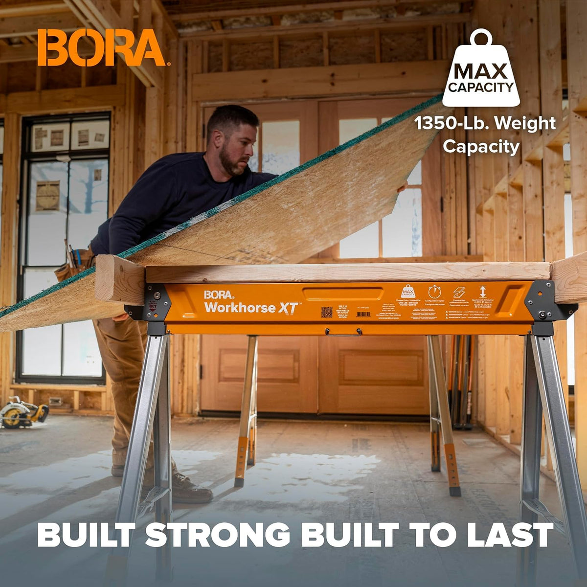 BORA Workhorse XT - Juego de 2 caballos de sierra plegables, resistentes, ajustables, altura ajustable, par de sawhorse con patas ajustables, caballo de sierra resistente para contratistas, banco de