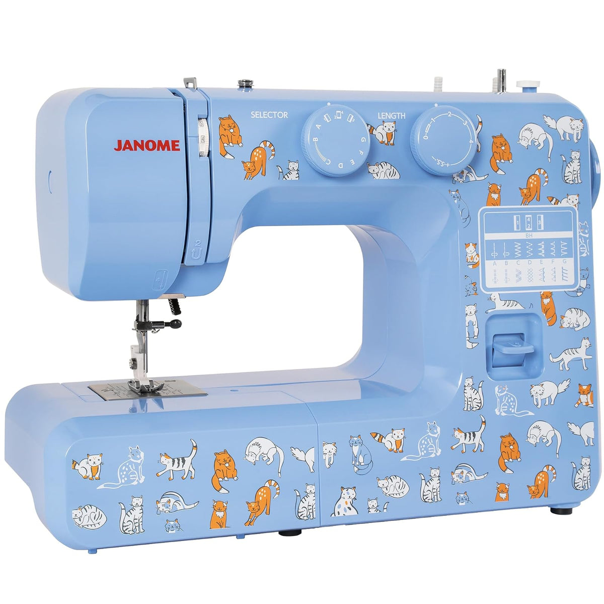 Janome Cat Fancy - Máquina de coser fácil de usar con marco interior de metal, diagrama de bobina, videos tutoriales, fabricada pensando en principiantes, multicolor