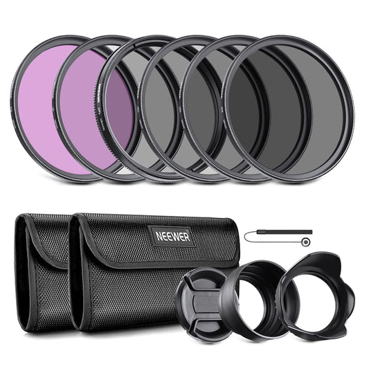 NEEWER 58mm ND Kit de Filtros con Parasol & Lente Tapa | UV, CPL, FLD, ND2, ND4, ND8, para Canon Nikon Sony Panasonic DSLR Cameras con 58mm Lente