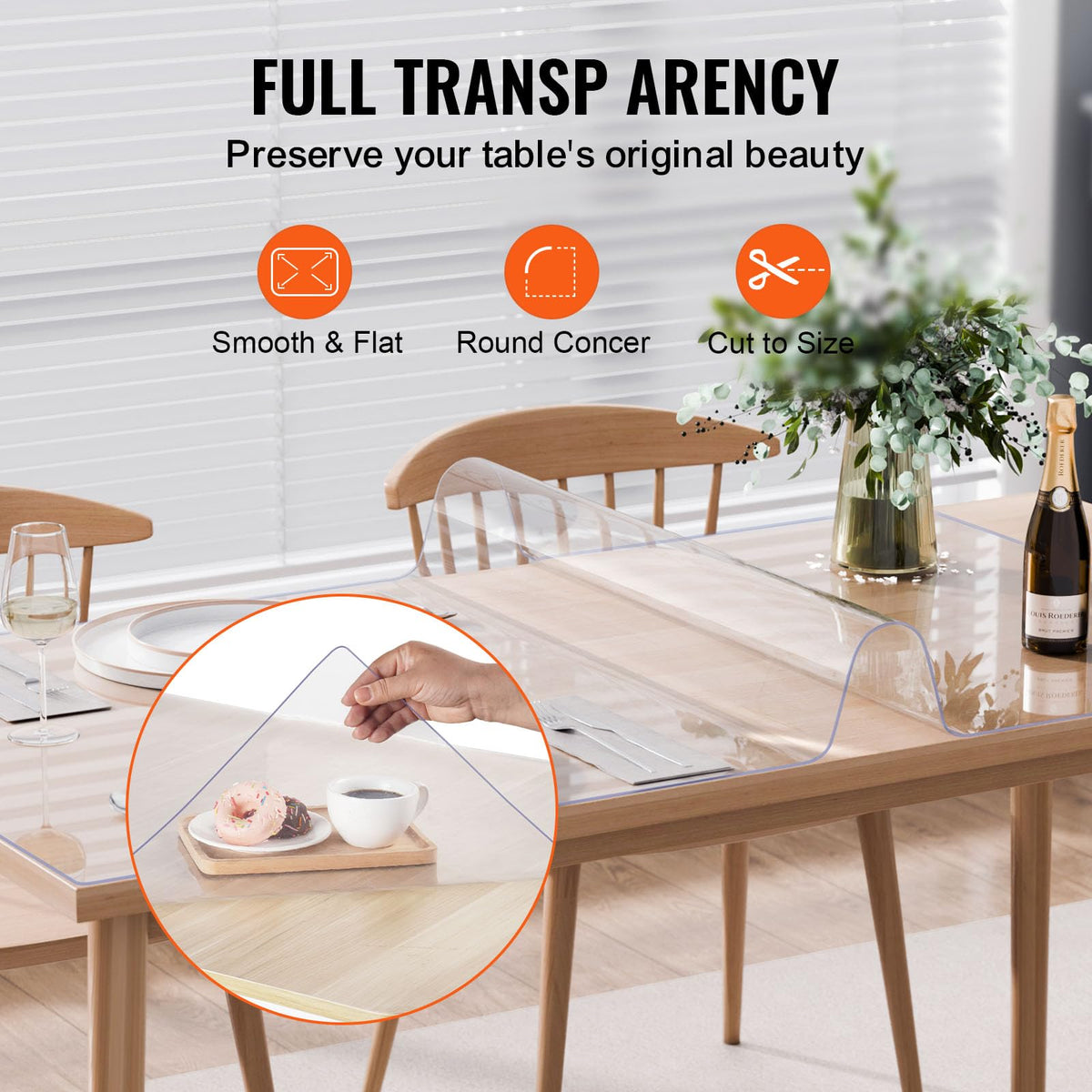 VEVOR Mantel Transparente Rectángulo 106,7x182,9 cm Mantel de PVC para Mesa Espesor de 2 mm Protector de Mesa de PVC Impermeable Fácil de Limpiar para Oficina, Cocina, Restaurante, Comedor