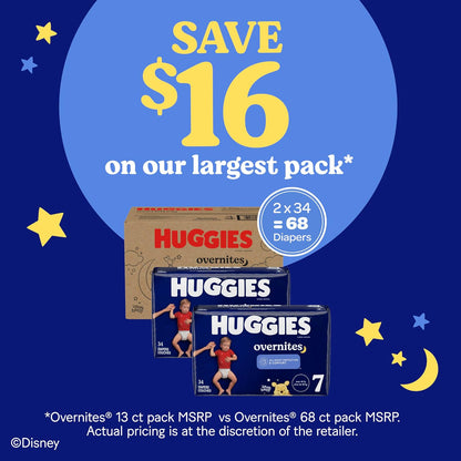 Huggies Overnites Nighttime Baby Diapers, Size 7 (41+ lbs), 60 Ct