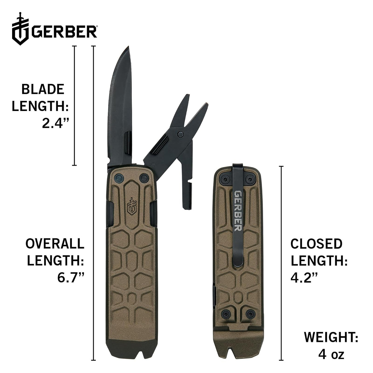 Gerber Gear Lockdown Slim Pry 7 en 1 llavero multiherramienta compacto EDC mini cuchillo de bolsillo con barra de palanca, bronce quemado