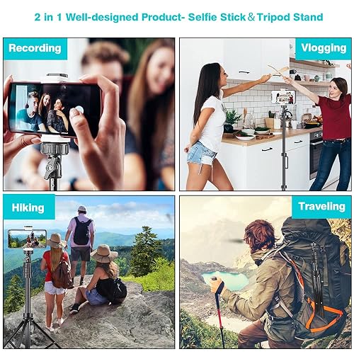 UBeesize Soporte de Trípode para Teléfono de 67'' y Selfie Stick Todo en Uno - Profesional Con Control Remoto Inalámbrico y Soporte Móvil